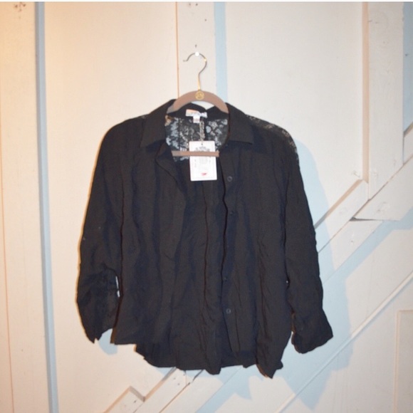 NWT Black Button Up Top with Lace Back & Shoulders - Picture 3 of 4